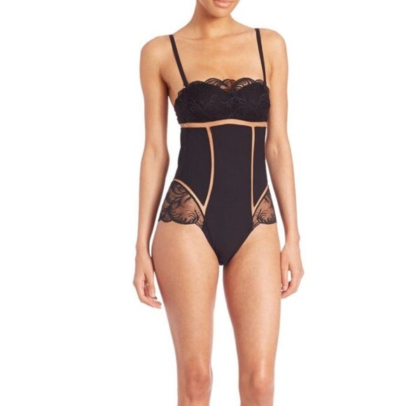 La Perla Zephyra Collection Padded Bodysuit Lace Sheer Mesh Black Size 34B